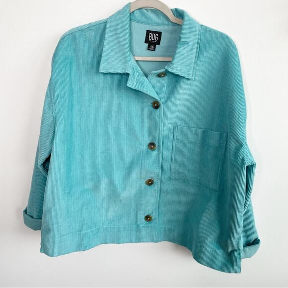URBAN OUTFITTERS BDG Clark Turquoise Corduroy Button Down Shacket Size Large - Picture 3 of 7